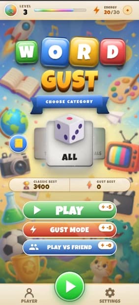 Wordgust mobile screen